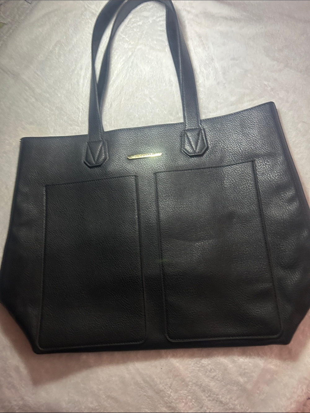 Steve Madden Black Leather-Look Pocket Tote